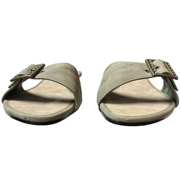Eve Buckle Sandal Slides Low Heel Khaki Color Size 11 - Picture 3 of 13